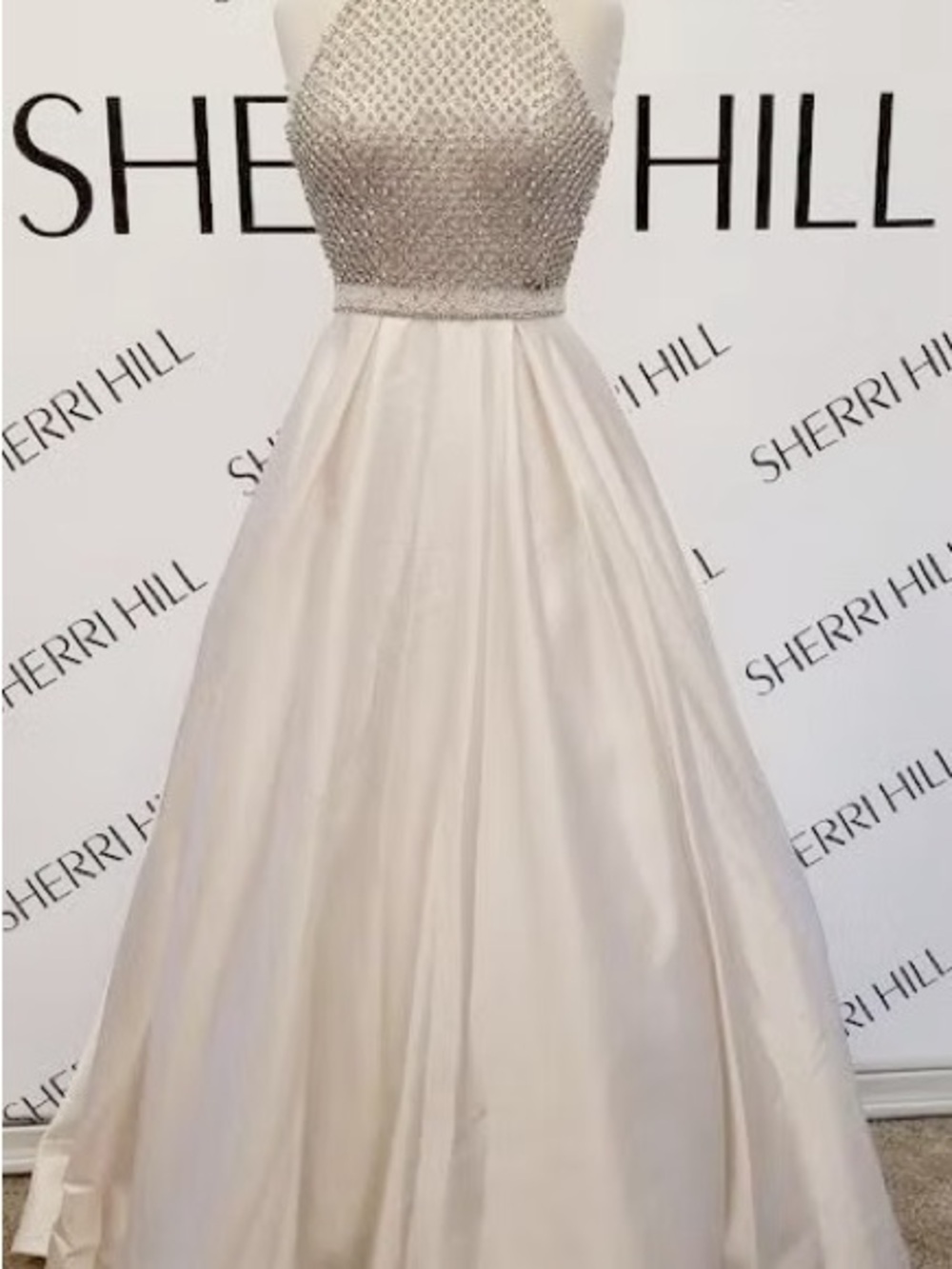 Sherri Hill Ivory Beaded Halter A-Line Prom Gown